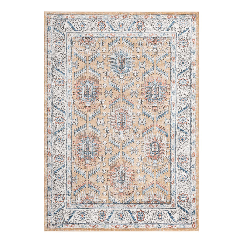 Weingartner Performance Mustard Yellow/Ivory/Blue Rug, Rectangle 5'3" x 8'