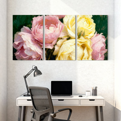 Ensemble de 3 impressions sur toile pivoines roses et jaunes