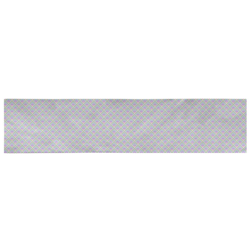 Chemin de table géométrique Avicia, 91,5 po x 17,5 po, Polyester, Bleu, mauve et vert