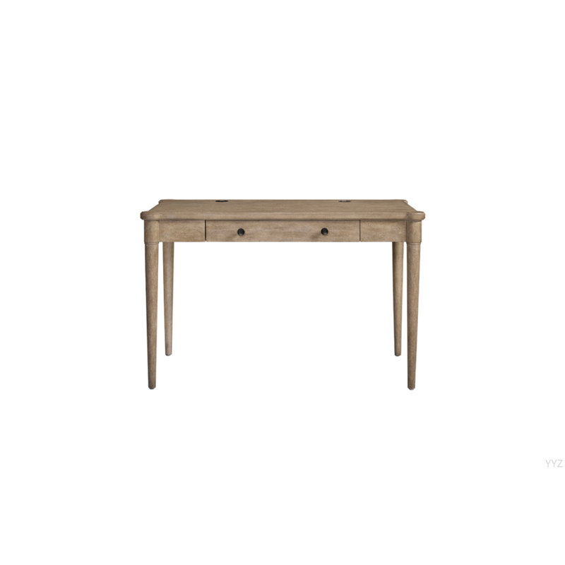 Bureau rétro en bois clair avec tiroir central, Brun