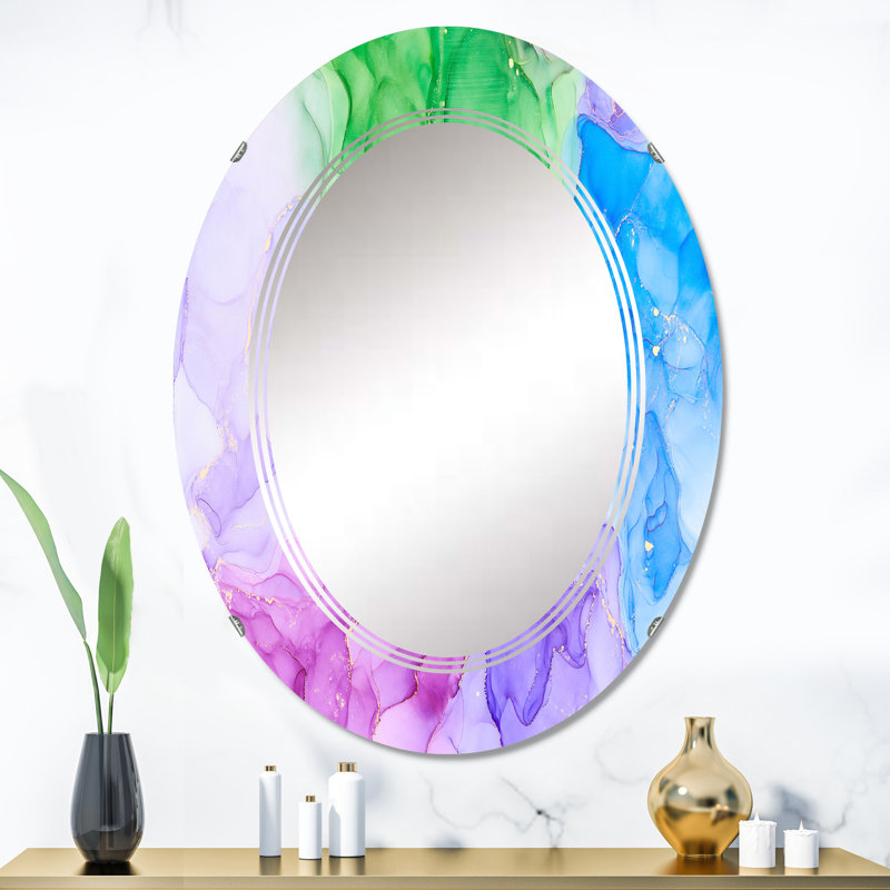 Multicolore luxueux abstrait art fluide - miroir mural moderne ovale, 36 po x 24 po
