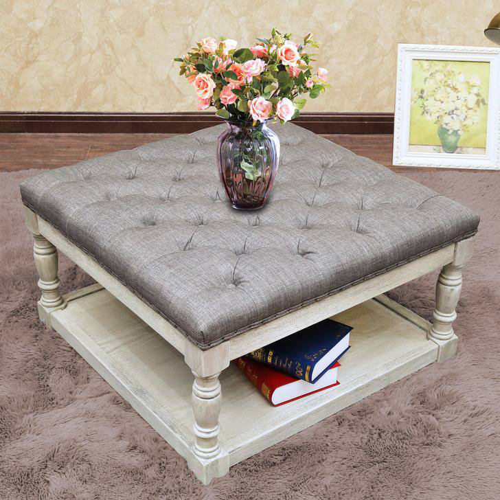 Hammonton Upholstered Ottoman, Gray/White