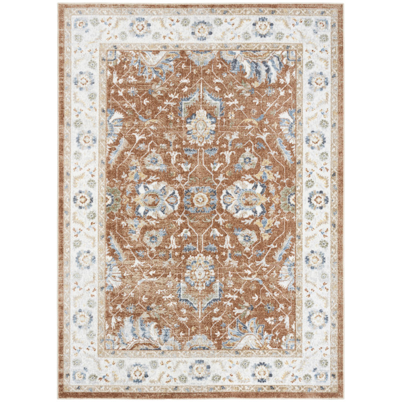 Graceanna 6'7" x 9' Rust Ivory Vintage Indoor Rug, Rectangle 6'7" x 9'