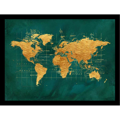 «World Map Gold Foil Poster», impression encadrée