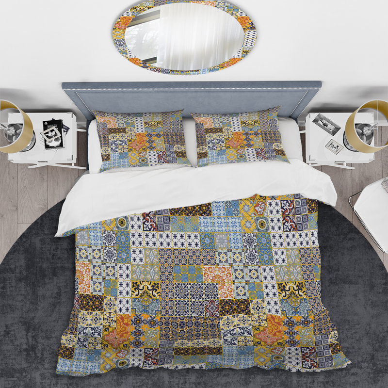 Multicolore patchwork ethnique - ensemble de housse de couette abstrait - microfibre de polyester