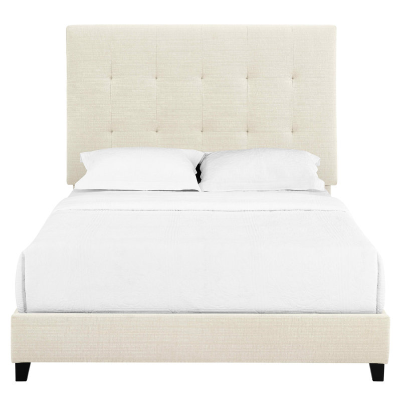 Lit de chambre à coucher beige avec revêtement en placage stratifié et structure solide en mousse moderne