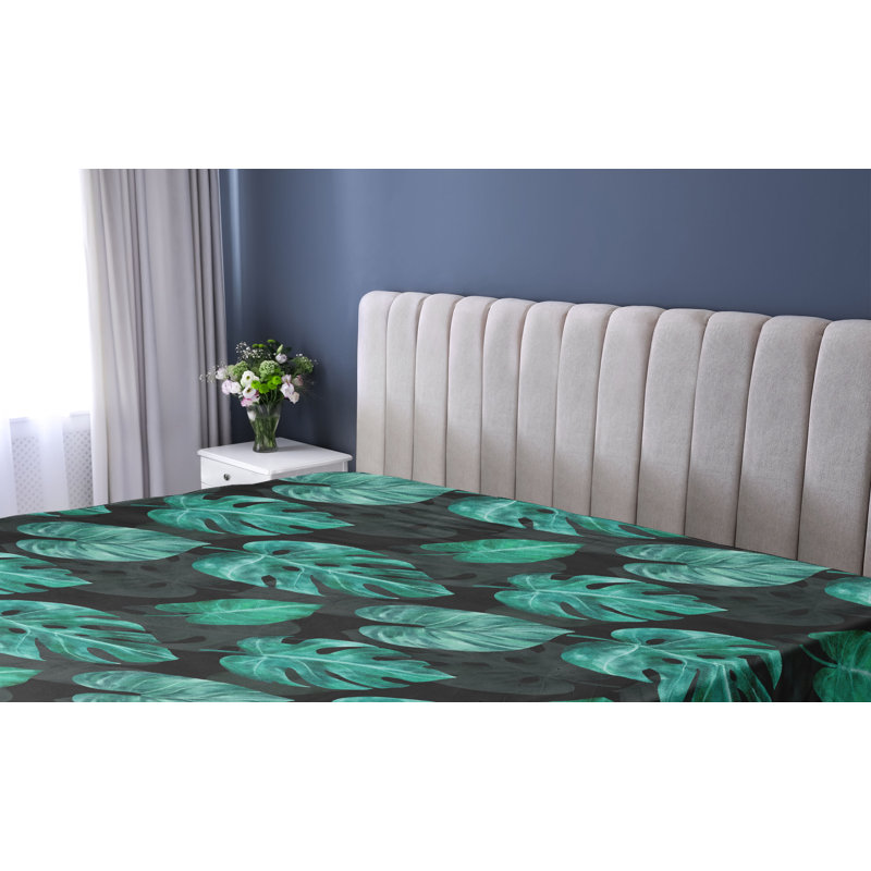 Drap-housse Ambesonne, Vert jade / motif floral bleu-vert, Drap-housse très grand californien