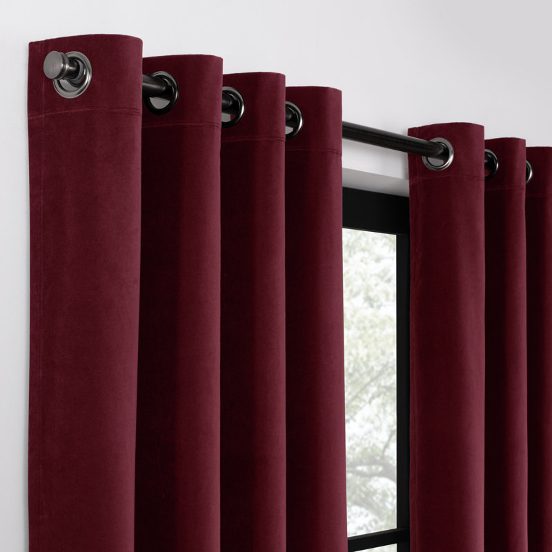 Eclipse Luxury Cotton Velvet 100% Blackout Grommet Curtain Panel, Port, 50" W x 84" L