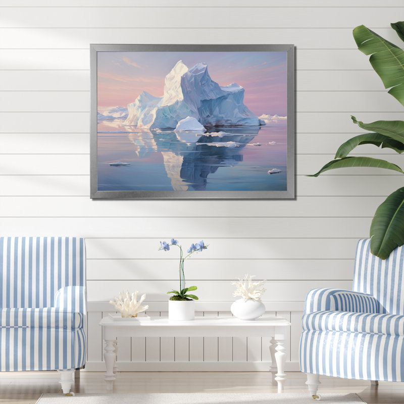 Iceberg blanc et blanc sérénité, H 30 po x l 40 po x P 1,5 po, Cadre simple argenté
