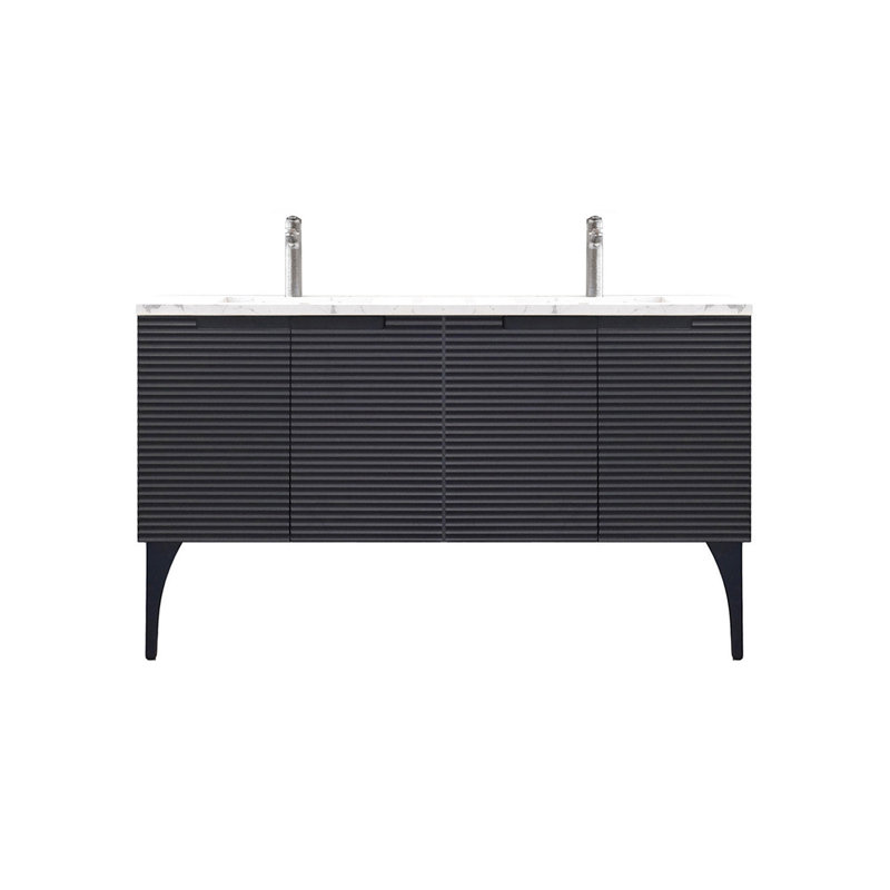 Ensemble de meuble-lavabo double 64 po Ariyannah, Bleu marine