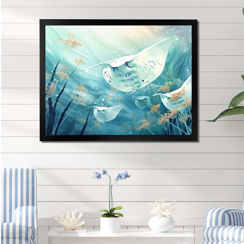 Monochome Manta Rays Dance, reproduction d'art sur toile, H 34 po x l 44 po x P 1,5 po, Cadre simple noir