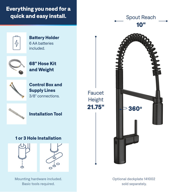 Moen Align MotionSense Wave Single Handle Spring Pulldown Kitchen Faucet with Power Clean Technology, Matte Black