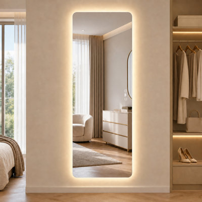 Radar Motion Sensor LED Full-Length Mirror, 65" x 24" Frameless 3-Color Dimmable Backlit Wall Mirror