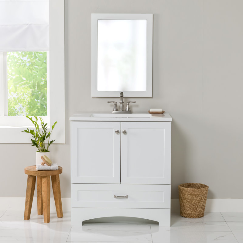 Emlyn 30" Single Bathroom Vanity with 2-Door Cabinet, Drawer, and Cultured Marble Vanity Top, White