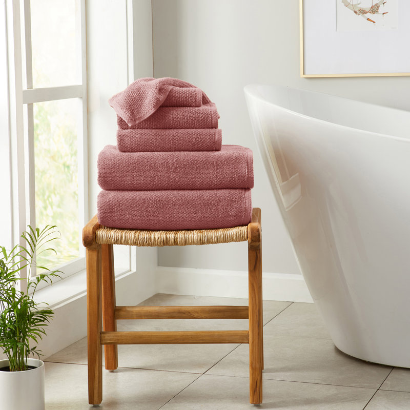 100% Cotton Textured 6-Piece Towel Set, Desert Rose