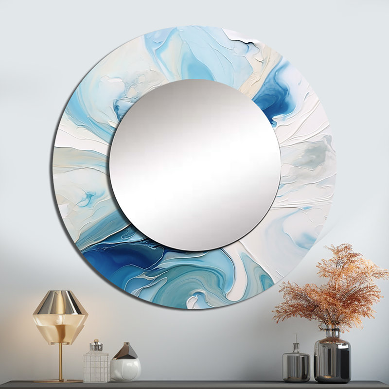 «Dunsford» bleu et gris éthéré Elixir V - grand miroir abstrait, décor de miroir mural unique et moderne, art imprimé en métal