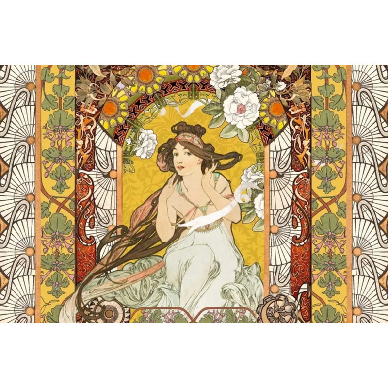 Murale jaune Art Nouveau, L 96 po x l 108 po