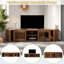 Meuble télé de style Mid-Century avec table extensible, coussin pour chat, portes coulissantes avec volets et tablettes de rangement