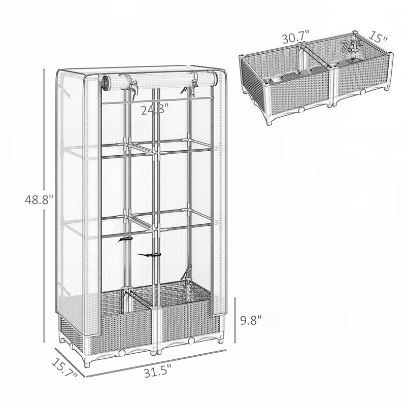 Boîte à plante d'extérieur compacte surélevée avec couvercle, trous de drainage et porte à fermeture à glissière pour le jardinage urbain