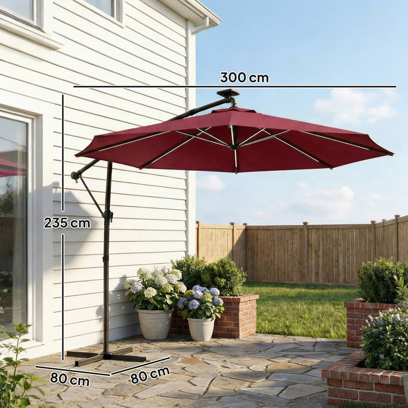 300cm Cantilever Parasol, Wine Red