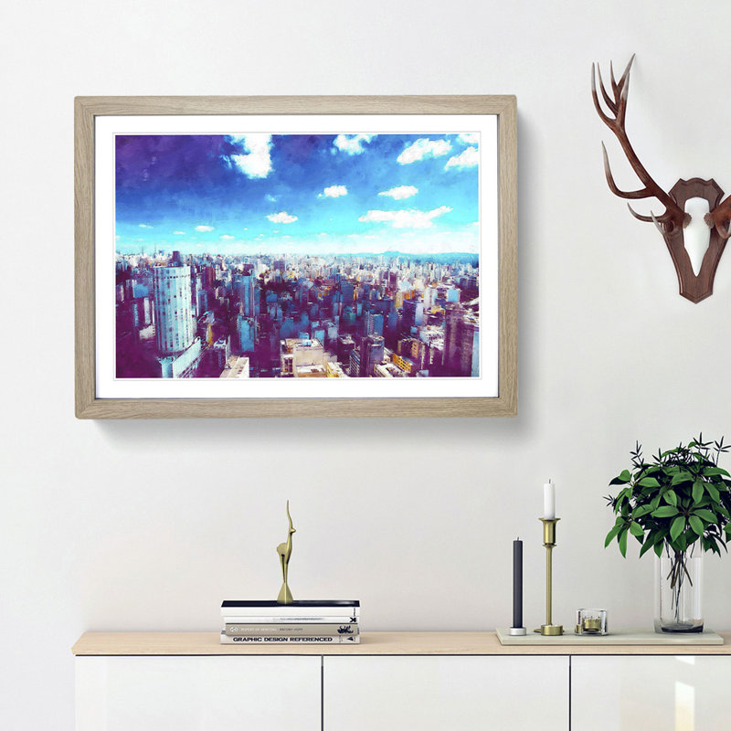 Sao Paulo Brazil Skyline - Picture Frame Painting Print, 33cm H x 45cm W x 2cm D, Oak Framed