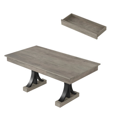 71''Rectangular Dining Table for 6-8 – Sturdy Wood Double Pedestal – Two Large Storage Drawers – Sturdy Frame – Ideal for Dining Room, Kitchen, or Off