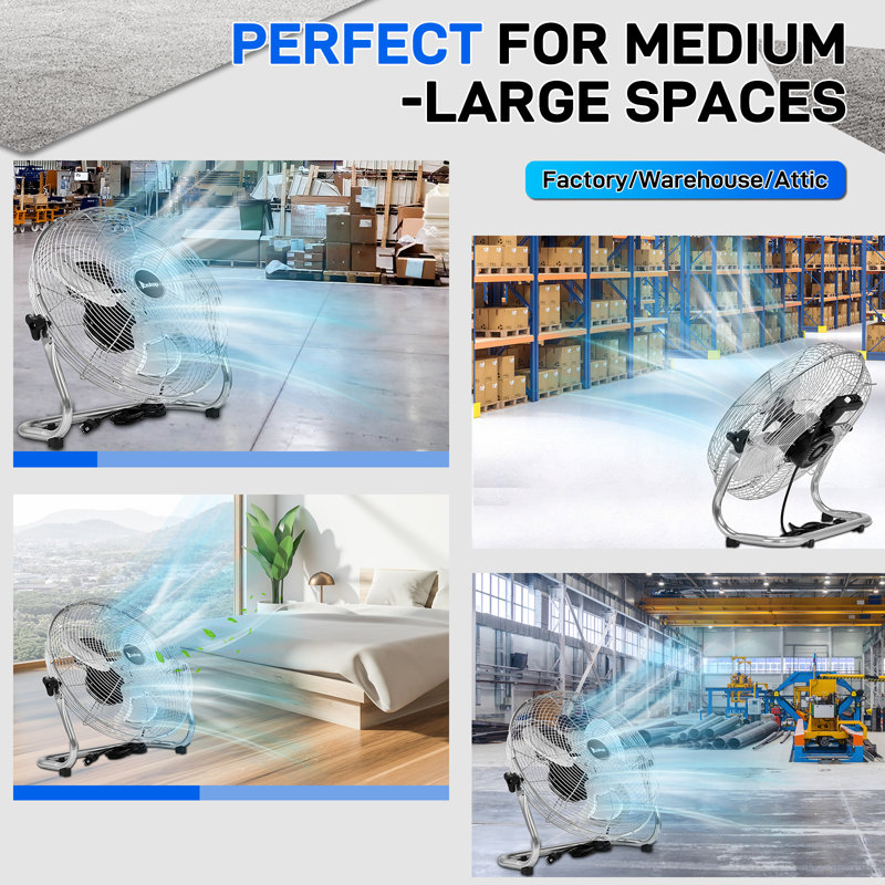 16 po Ventilateur portable d'intérieur / extérieur 3 vitesses argent