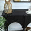 Table console d'appoint en bois noir vieilli sculpté, facile à assembler, 100 cm (39,37 po), idéale pour le salon. Design classique avec pieds tournés arqués, tablette ouverte et 2 tiroirs.