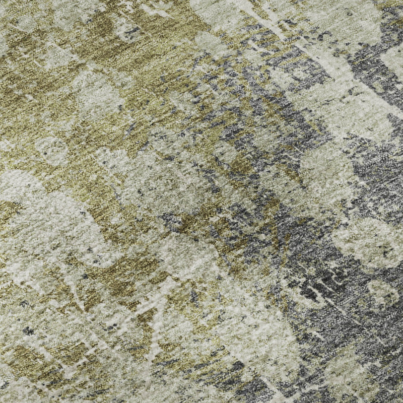 Premium Machine Washable Mayfield Abstract Rug, Olive, 8' Round