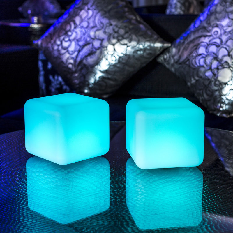 Dice Battery Powered Integrated LED Color Changing Outdoor Table Lamp, 5.5" H x 6.2" W x 6.2" D