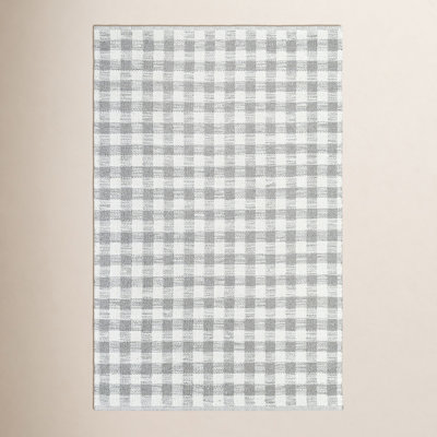 Lavande Hand-Woven Plaid Gray Wool Rug