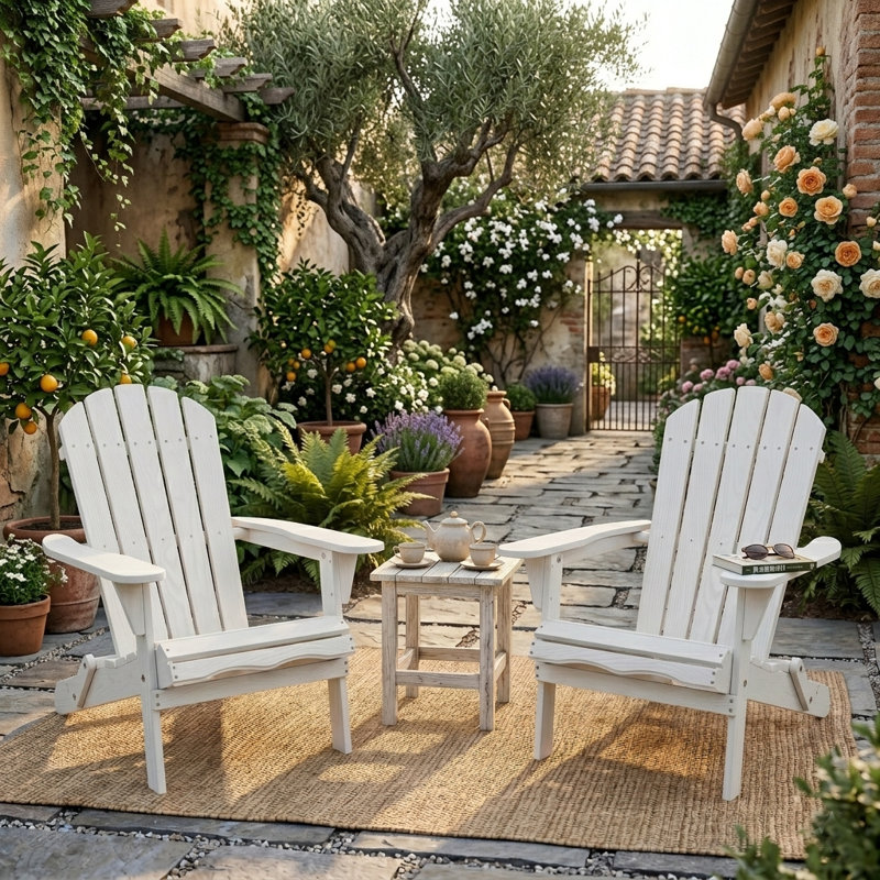 Premium Hemlock Wood Adirondack Chair Set Of 2 Solid, Foldable Outdoor Patio Lounge Chair With Embossed Grain & Brushed Finish, Half Pre-assembled Comfort Lawn Chair For Backyard, Garden