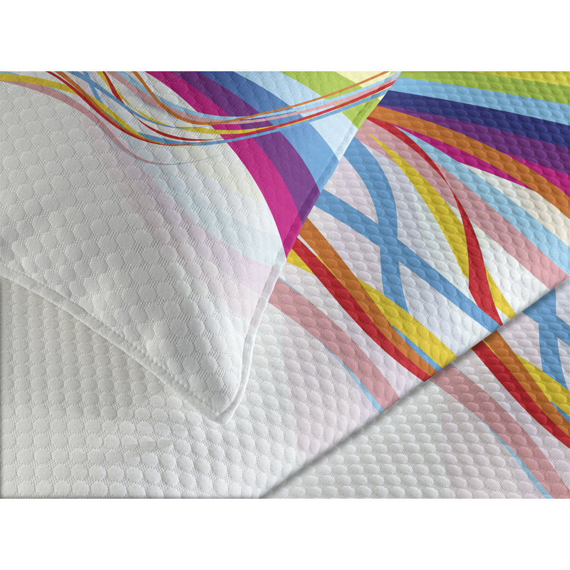 Ambensonne Soccer Bedspread Rainbow Multicolor Multicolor, King Coverlet/Bedspread + 2 Pillow Shams