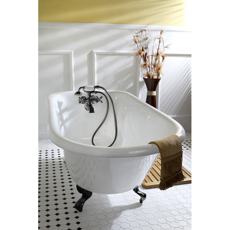 Baignoire sur pattes ovale en fer forgé rectangulaire de 66 po Kingston Eden, Nickel brossé