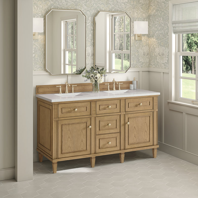 Lorelai 60'' W Double Vanity, Lime Delight Silestone, Light Natural Oak, 8" Widespread
