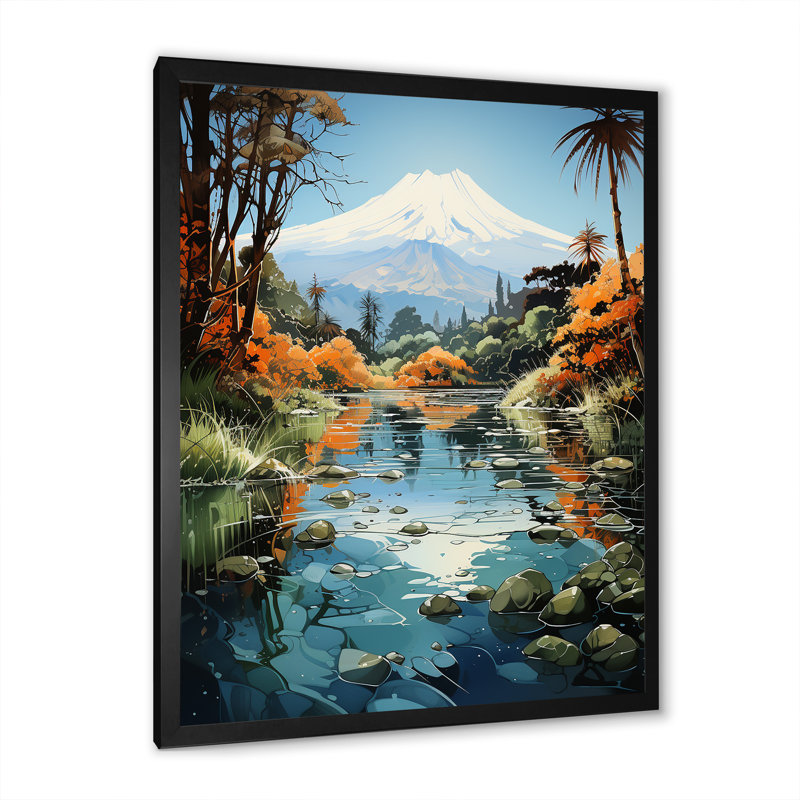Volcans, réflexions volcaniques sur toile, Cadre simple noir, H 40 po x l 30 po x P 1,5 po