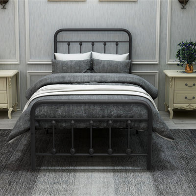Lit plateforme simple en métal noir, tête de lit ajoutée, aucun sommier requis, 20% plus résistant que la moyenne, sommeil non secoué et confortable