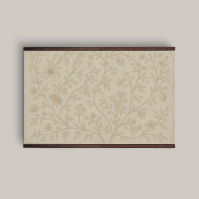 Tapisserie botanique neutre - toile florale beige avec cintre en bois