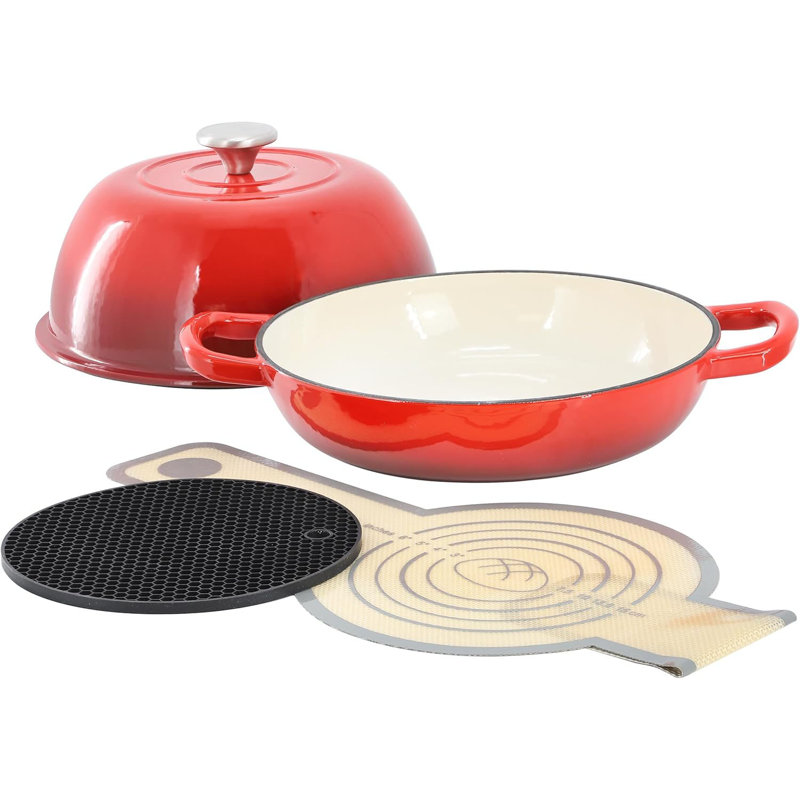 Moule à pain en fonte émaillée de 6 pintes avec tapis de cuisson Megachef, Rouge
