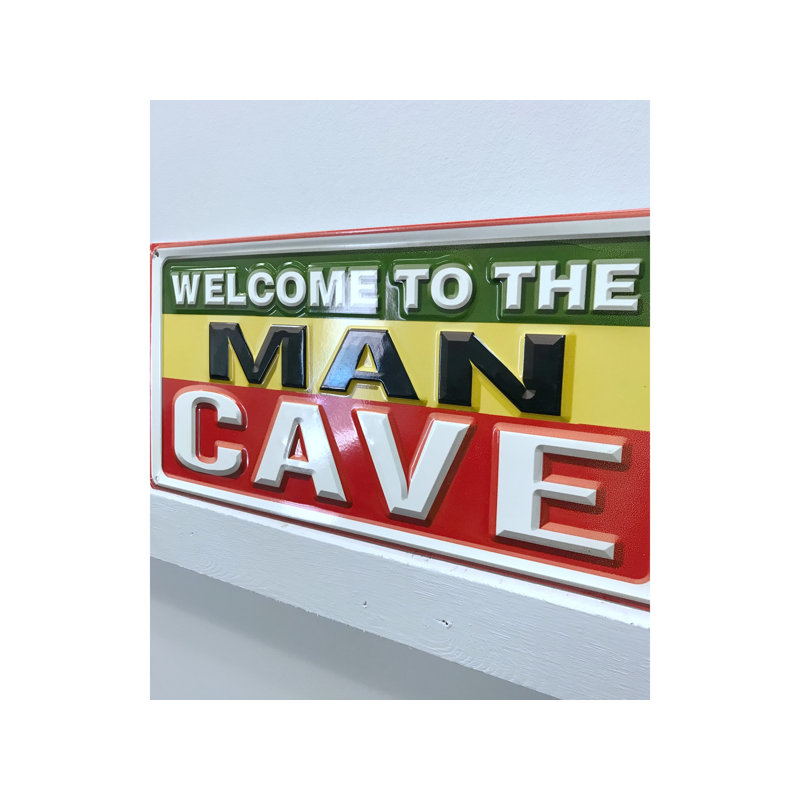 Welcome Man Cave - impression sur métal, Vert / Jaune / Rouge