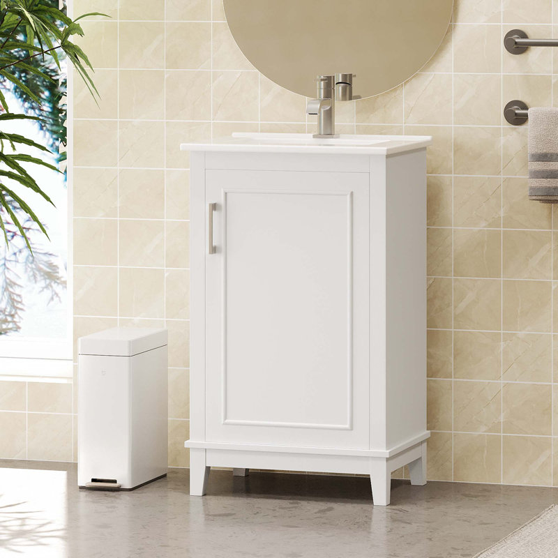 Meuble-lavabo simple 20 po avec plateau en bois manufacturé Shirou, Blanc