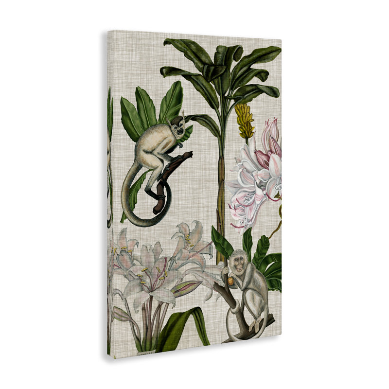 Art mural rétro sur toile de singe et de plantes par Vision Studio, H 45 po x l 30 po
