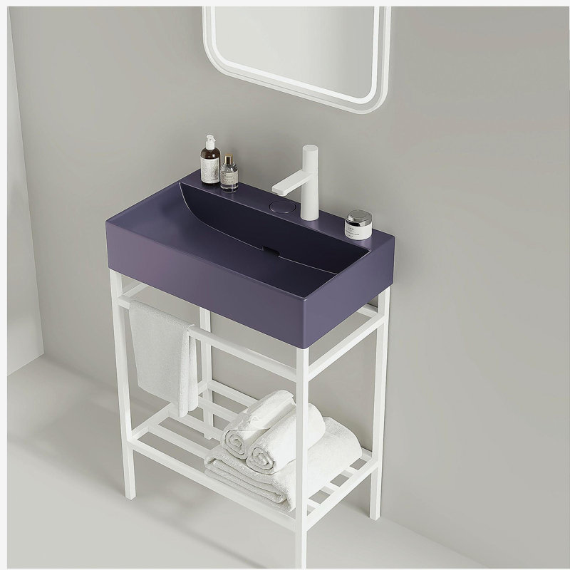 Meuble-lavabo 24 po avec lavabo en céramique, ensemble de lavabo console sur pied, lavabo rectangulaire en céramique sans robinet