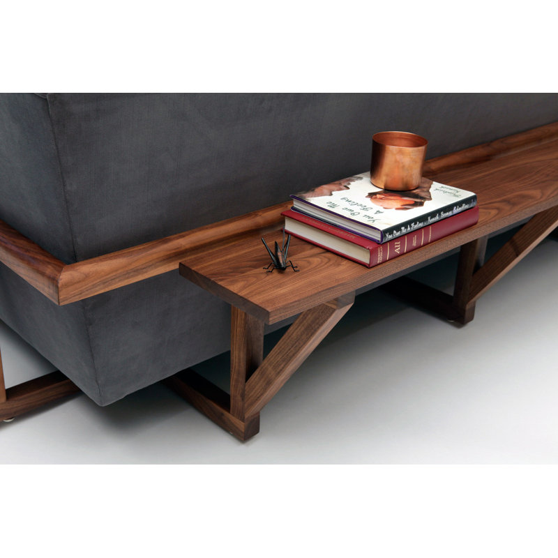 LRG Upholstered L-Shaped Sectional Left Hand Facing, Left Side Tray, Solid Walnut, Flannel