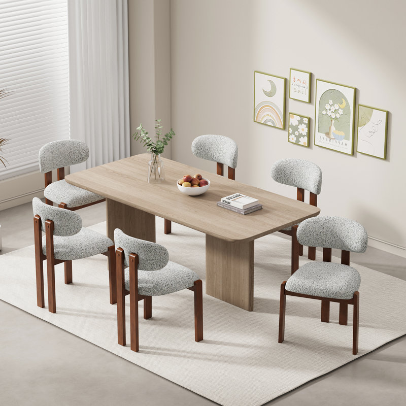Upholstered Solid Wood Dining Chair with Ergonomic Padded Backrest, Light Gray