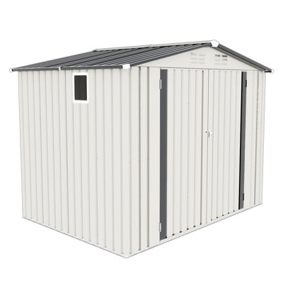 8X6 FT Metal Outdoor Garden Storage Shed, Tool Shed With Pitched Roof Waterproof With One Window And Two Lockable Door, Metal Tool Shed For Garden Tool Storage, Sundries And Bike Storage
