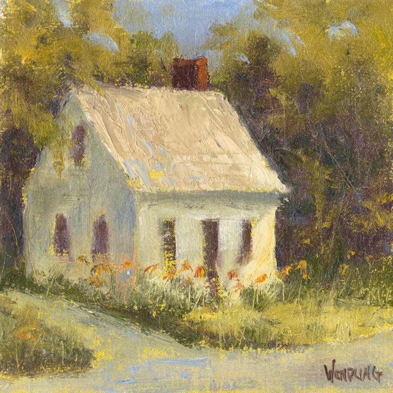 "Sweet Cottage I" by Marilyn Wendling Scenic Mixed Media Painting Print , 20" H x 20" W