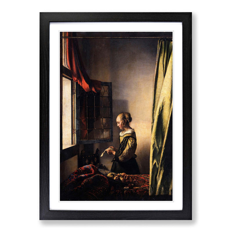 Girl Reading a Letter by Johannes Vermeer - Framed Print, Black