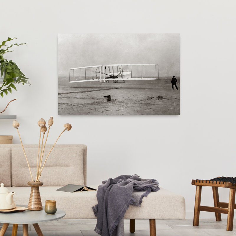 1903, l'avion des Frères Wright qui décolle à Kitty Hawk, Caroline du Nord, États-Unis, art mural contemporain