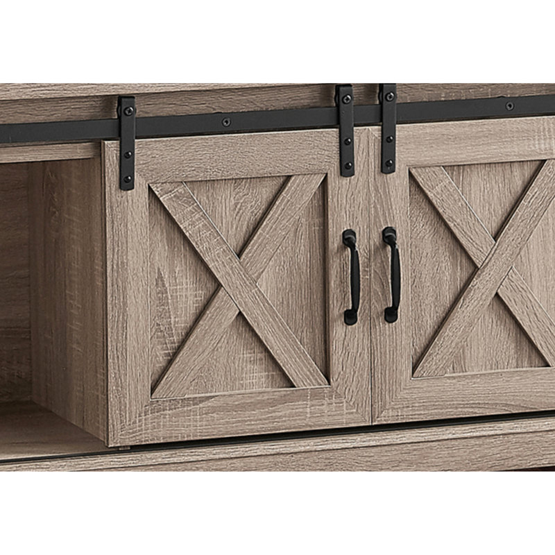 Meuble télé 60 po, finition taupe foncé avec tablettes ouvertes, divertissement pour chambre à coucher, armoire de rangement multimédia
